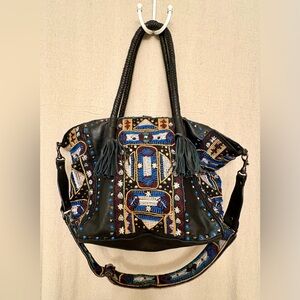 IbBan Black Leather Bag with Bitchin’ beadwork bohemian desert vibes